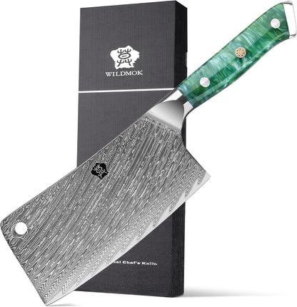 Meat Cleaver, 6.5 inch Heavy Duty Razor Sharp Kitchen Butcher Knife, Forged Damascus Steel, Resin Handle with gift box