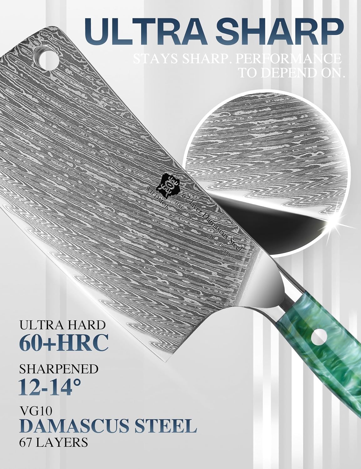Meat Cleaver, 6.5 inch Heavy Duty Razor Sharp Kitchen Butcher Knife, Forged Damascus Steel, Resin Handle with gift box