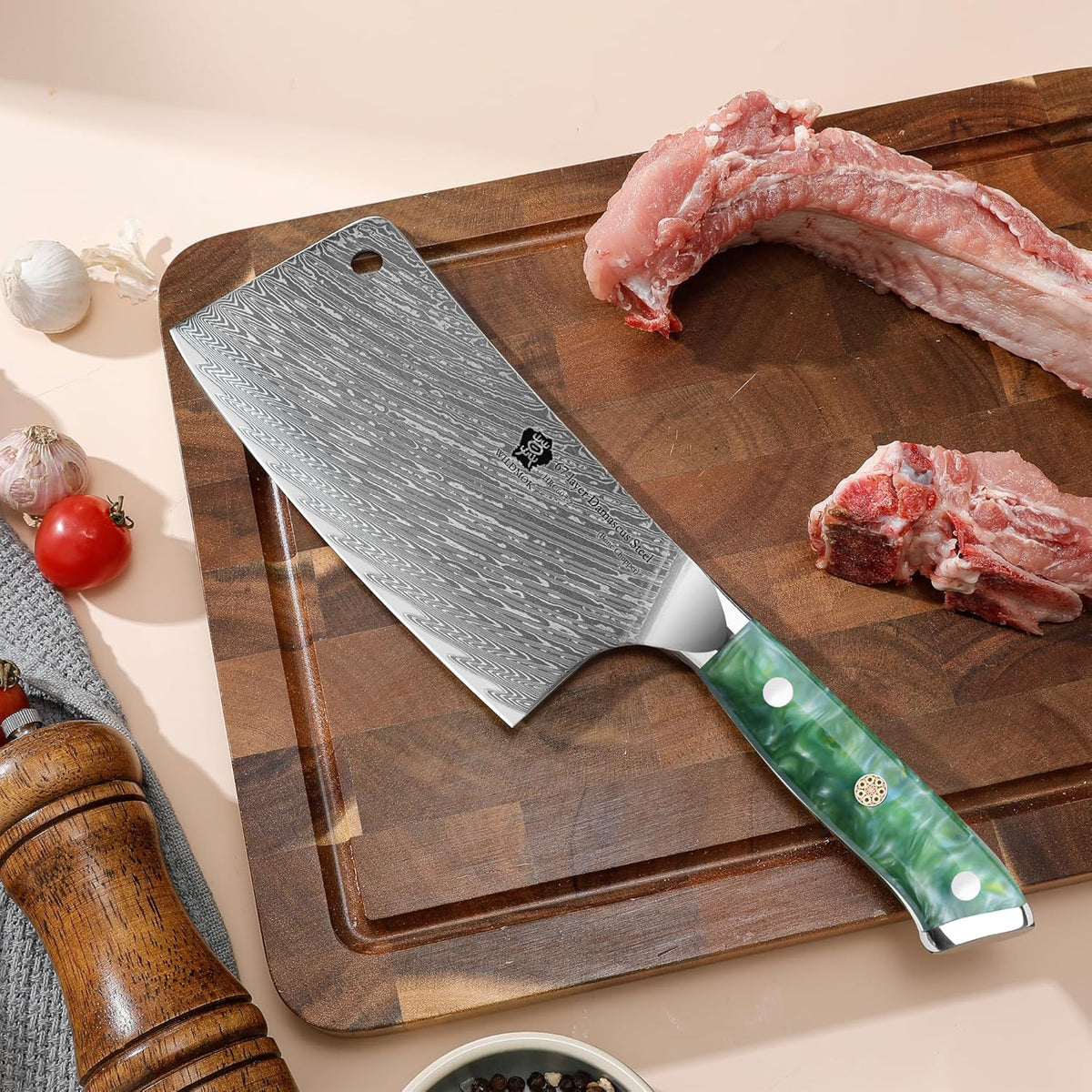 Meat Cleaver, 6.5 inch Heavy Duty Razor Sharp Kitchen Butcher Knife, Forged Damascus Steel, Resin Handle with gift box