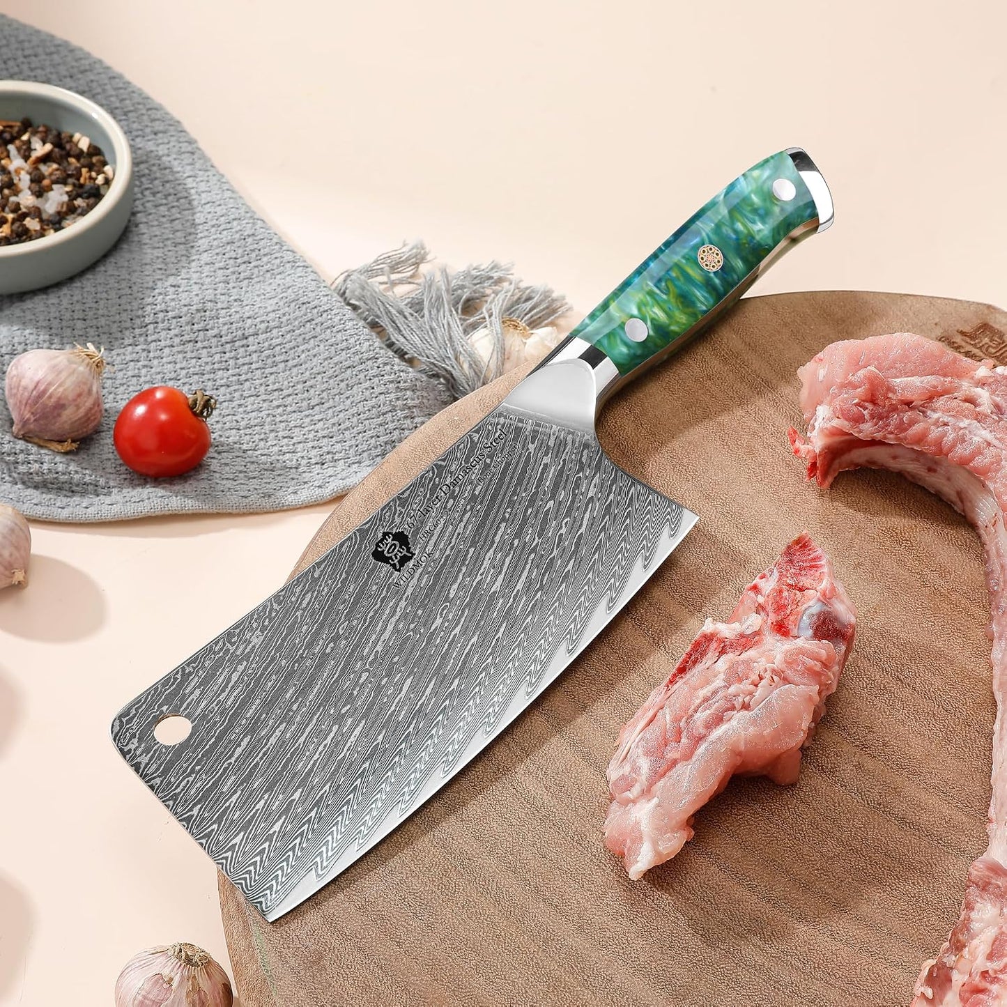 Meat Cleaver, 6.5 inch Heavy Duty Razor Sharp Kitchen Butcher Knife, Forged Damascus Steel, Resin Handle with gift box
