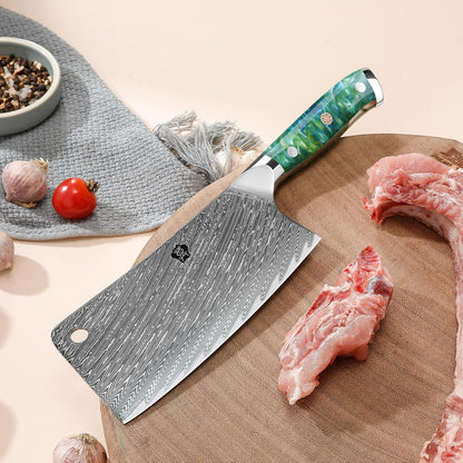 Meat Cleaver, 6.5 inch Heavy Duty Razor Sharp Kitchen Butcher Knife, Forged Damascus Steel, Resin Handle with gift box