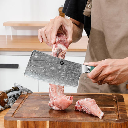 Meat Cleaver, 6.5 inch Heavy Duty Razor Sharp Kitchen Butcher Knife, Forged Damascus Steel, Resin Handle with gift box