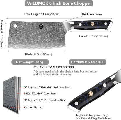 Meat Cleaver, 6.5 inch Heavy Duty Razor Sharp Kitchen Butcher Knife, Forged Damascus Steel, Resin Handle with gift box