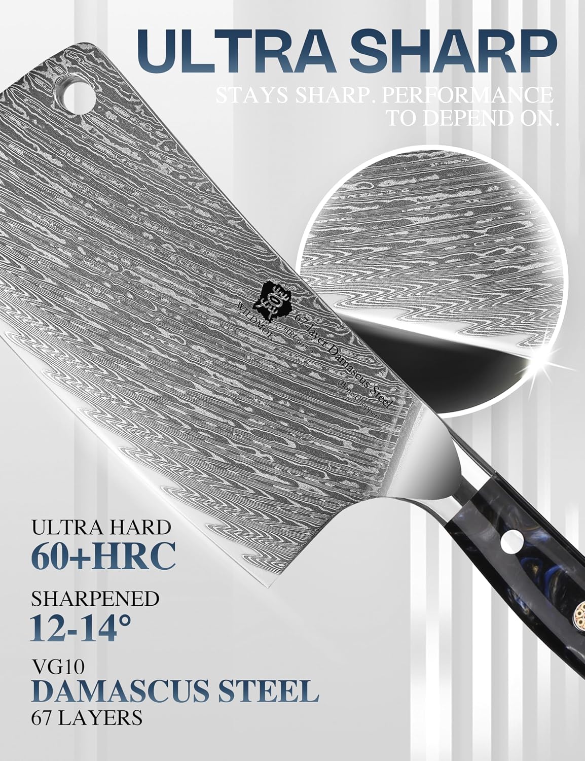 Meat Cleaver, 6.5 inch Heavy Duty Razor Sharp Kitchen Butcher Knife, Forged Damascus Steel, Resin Handle with gift box