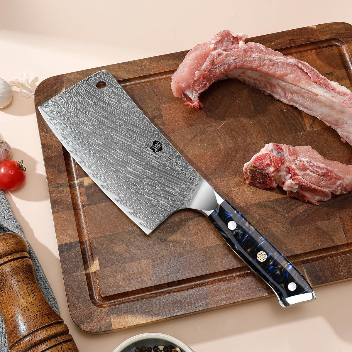 Meat Cleaver, 6.5 inch Heavy Duty Razor Sharp Kitchen Butcher Knife, Forged Damascus Steel, Resin Handle with gift box