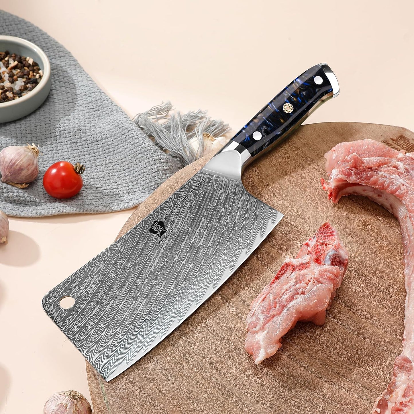 Meat Cleaver, 6.5 inch Heavy Duty Razor Sharp Kitchen Butcher Knife, Forged Damascus Steel, Resin Handle with gift box