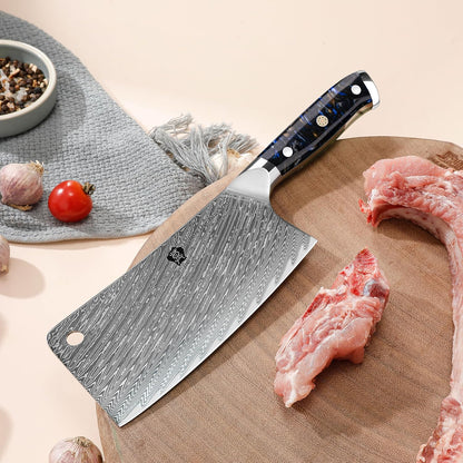 Meat Cleaver, 6.5 inch Heavy Duty Razor Sharp Kitchen Butcher Knife, Forged Damascus Steel, Resin Handle with gift box