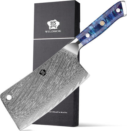 Meat Cleaver, 6.5 inch Heavy Duty Razor Sharp Kitchen Butcher Knife, Forged Damascus Steel, Resin Handle with gift box