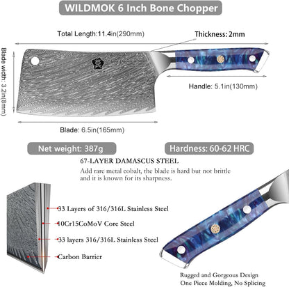 Meat Cleaver, 6.5 inch Heavy Duty Razor Sharp Kitchen Butcher Knife, Forged Damascus Steel, Resin Handle with gift box
