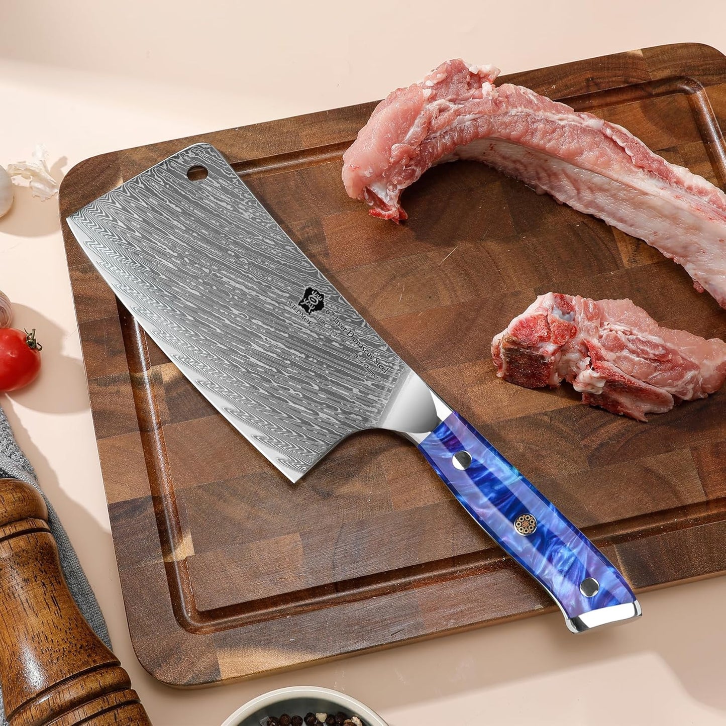 Meat Cleaver, 6.5 inch Heavy Duty Razor Sharp Kitchen Butcher Knife, Forged Damascus Steel, Resin Handle with gift box