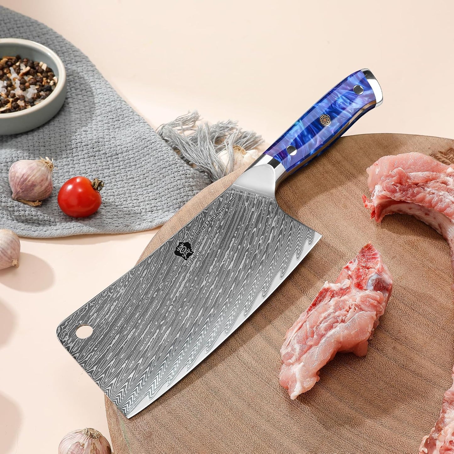 Meat Cleaver, 6.5 inch Heavy Duty Razor Sharp Kitchen Butcher Knife, Forged Damascus Steel, Resin Handle with gift box