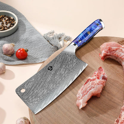 Meat Cleaver, 6.5 inch Heavy Duty Razor Sharp Kitchen Butcher Knife, Forged Damascus Steel, Resin Handle with gift box