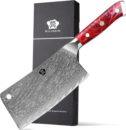 Meat Cleaver, 6.5 inch Heavy Duty Razor Sharp Kitchen Butcher Knife, Forged Damascus Steel, Resin Handle with gift box