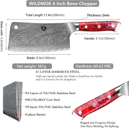 Meat Cleaver, 6.5 inch Heavy Duty Razor Sharp Kitchen Butcher Knife, Forged Damascus Steel, Resin Handle with gift box