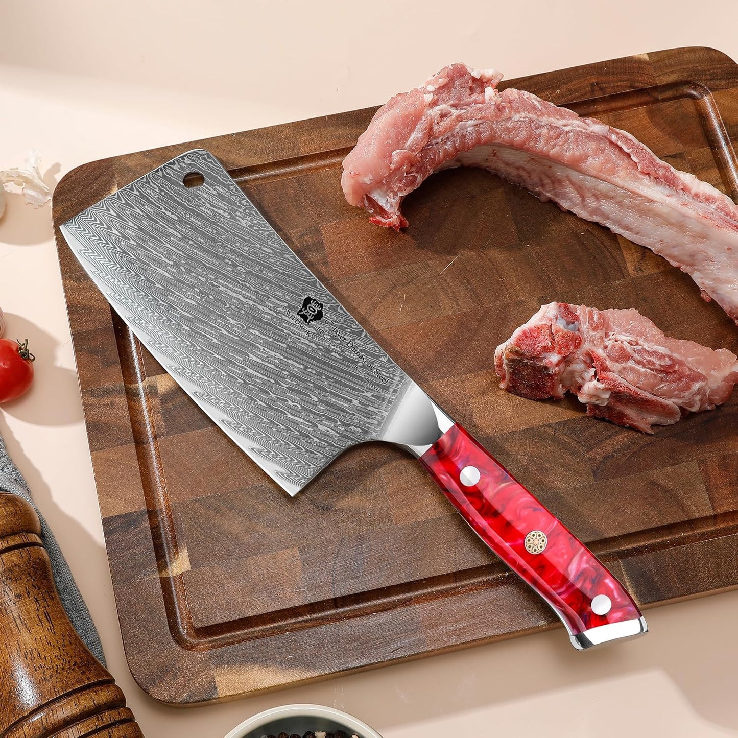 Meat Cleaver, 6.5 inch Heavy Duty Razor Sharp Kitchen Butcher Knife, Forged Damascus Steel, Resin Handle with gift box