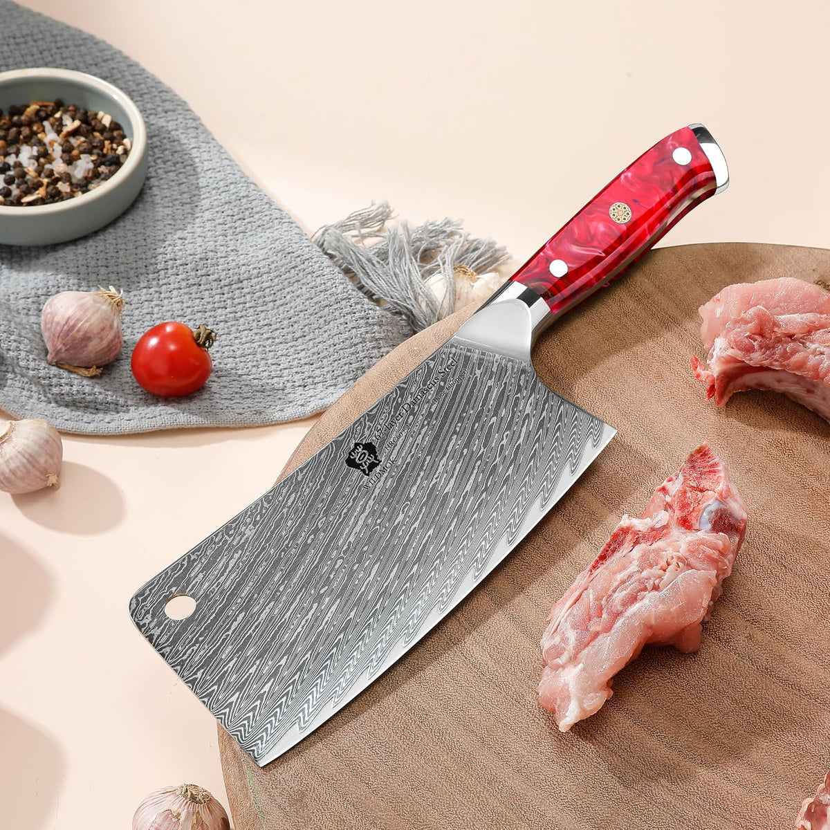 Meat Cleaver, 6.5 inch Heavy Duty Razor Sharp Kitchen Butcher Knife, Forged Damascus Steel, Resin Handle with gift box