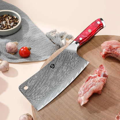 Meat Cleaver, 6.5 inch Heavy Duty Razor Sharp Kitchen Butcher Knife, Forged Damascus Steel, Resin Handle with gift box