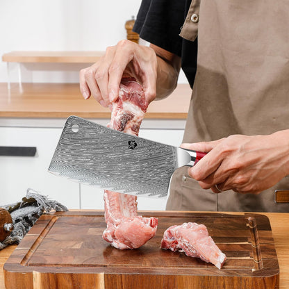 Meat Cleaver, 6.5 inch Heavy Duty Razor Sharp Kitchen Butcher Knife, Forged Damascus Steel, Resin Handle with gift box