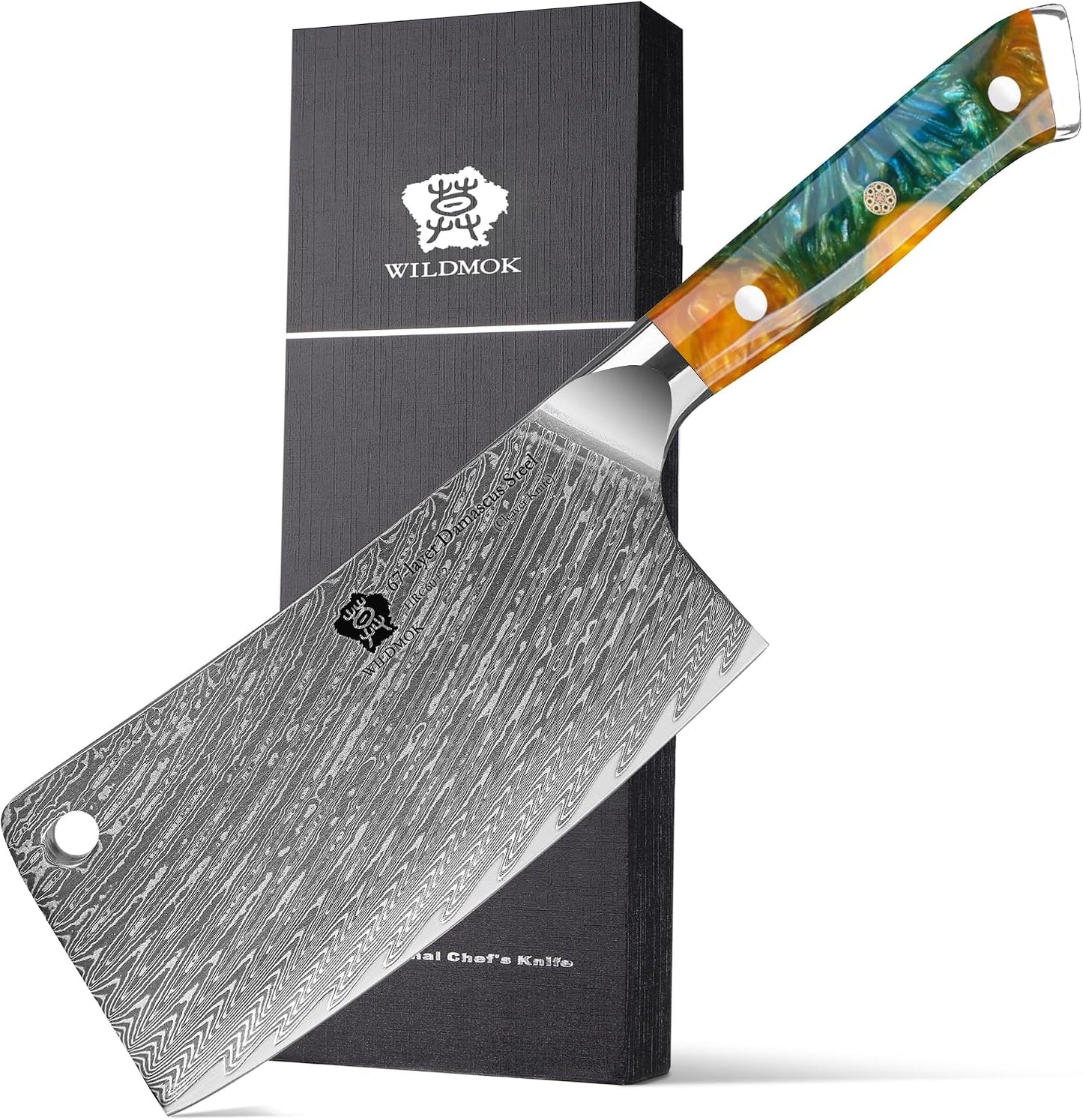 Meat Cleaver, 6.5 inch Heavy Duty Razor Sharp Kitchen Butcher Knife, Forged Damascus Steel, Resin Handle with gift box