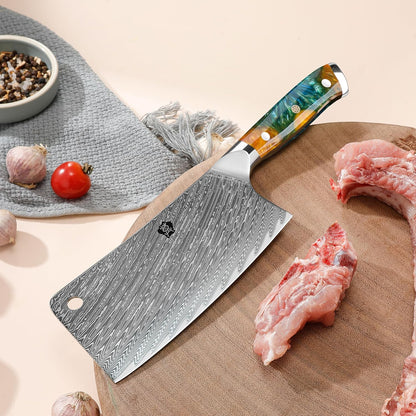 Meat Cleaver, 6.5 inch Heavy Duty Razor Sharp Kitchen Butcher Knife, Forged Damascus Steel, Resin Handle with gift box