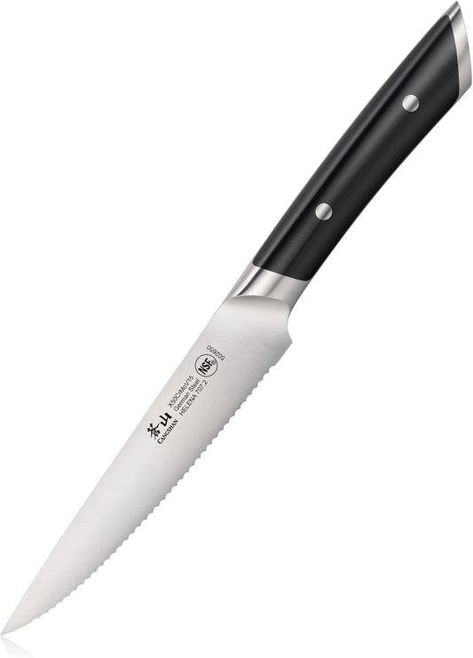 Cangshan HELENA Series German Steel Forged 5" Serrated Utility Knife (Black)