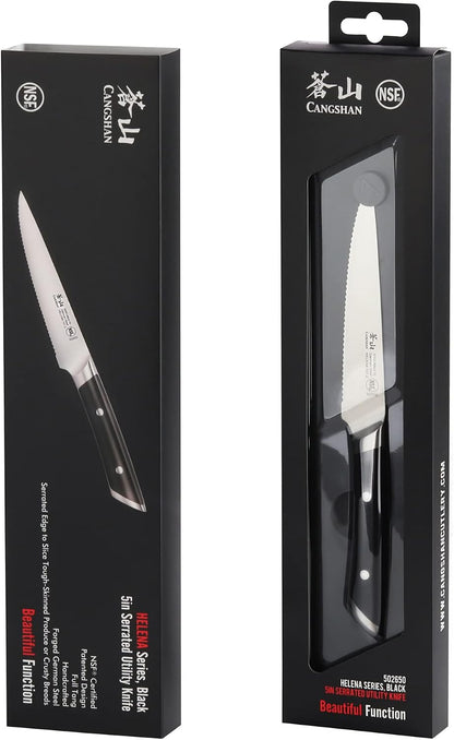 Cangshan HELENA Series German Steel Forged 5" Serrated Utility Knife (Black)