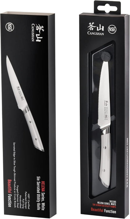 Cangshan HELENA Series German Steel Forged 5" Serrated Utility Knife (Black)