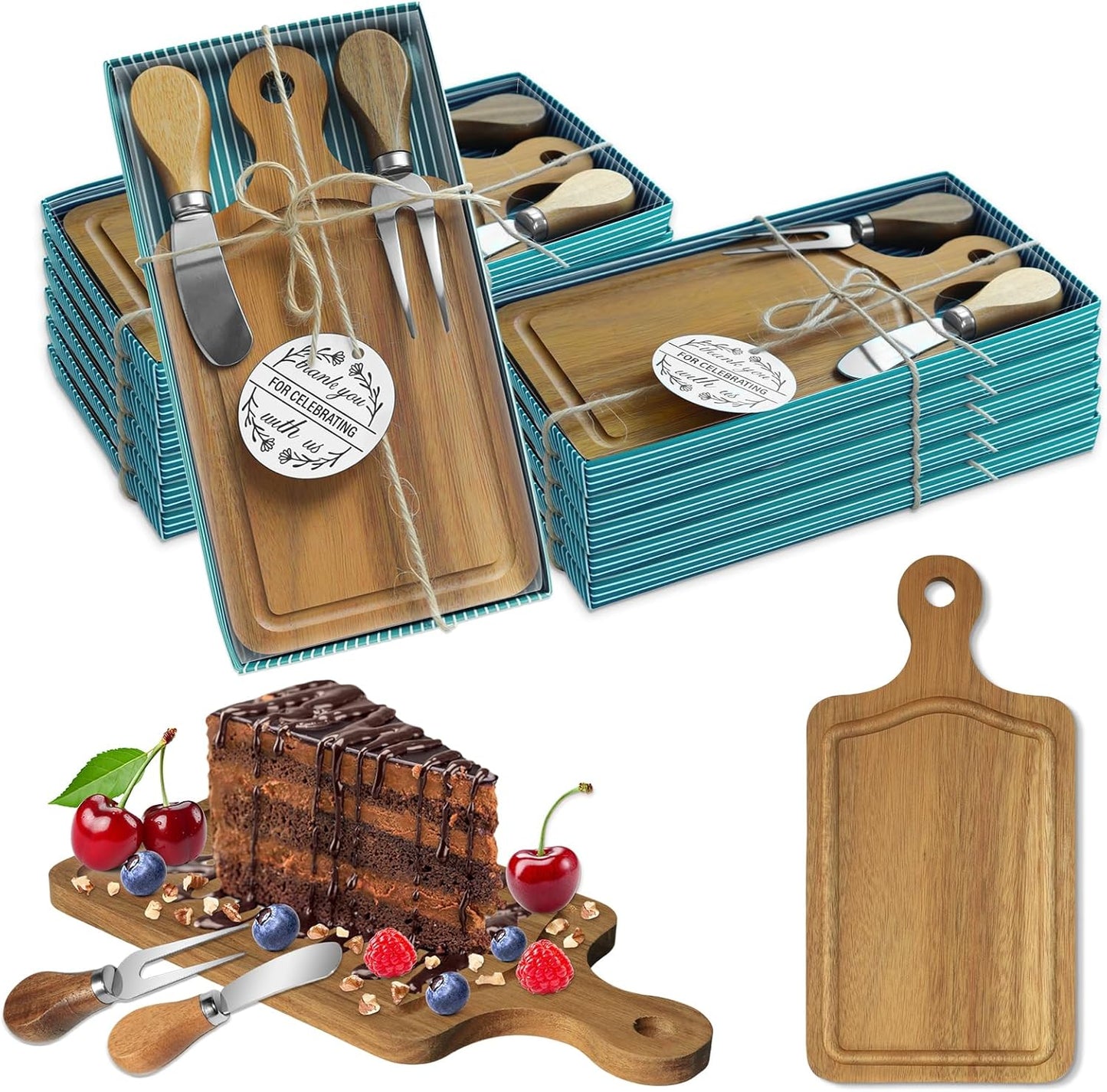 2 Sets Baby Bridal Shower Prizes for Game Winners, Acacia Mini Cheese Board Sets with Knives Forks and Present Box, Small Charcuterie Boards Bulk for Party Wedding Guests Present