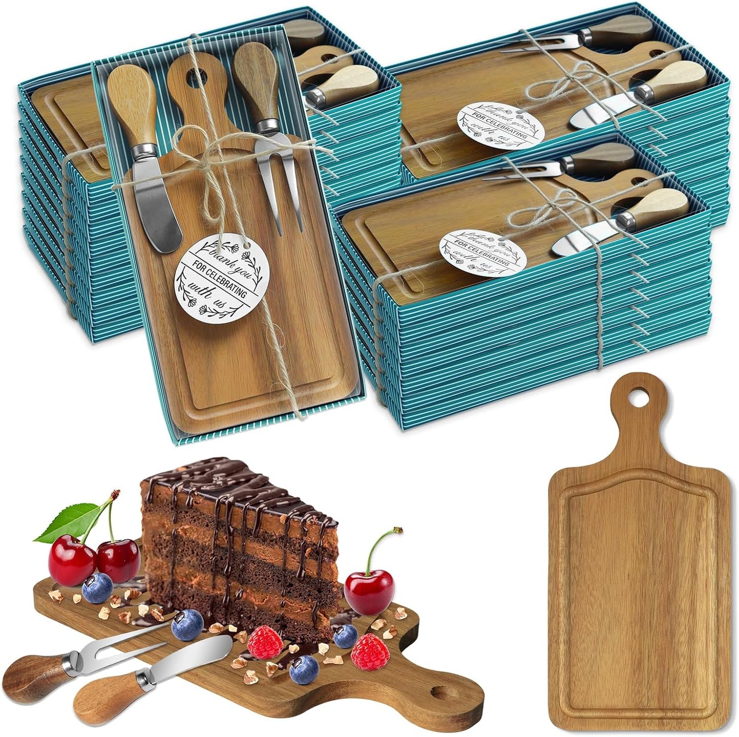 2 Sets Baby Bridal Shower Prizes for Game Winners, Acacia Mini Cheese Board Sets with Knives Forks and Present Box, Small Charcuterie Boards Bulk for Party Wedding Guests Present