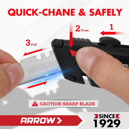 ARROW Retractable Utility Knife, Quick Change Box Cutter with 15 SK2 Blades