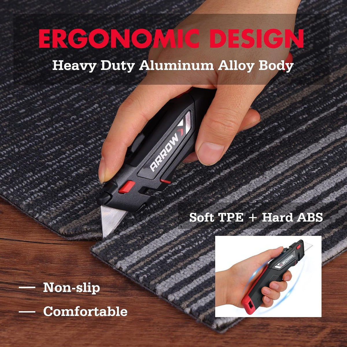ARROW Retractable Utility Knife, Quick Change Box Cutter with 15 SK2 Blades