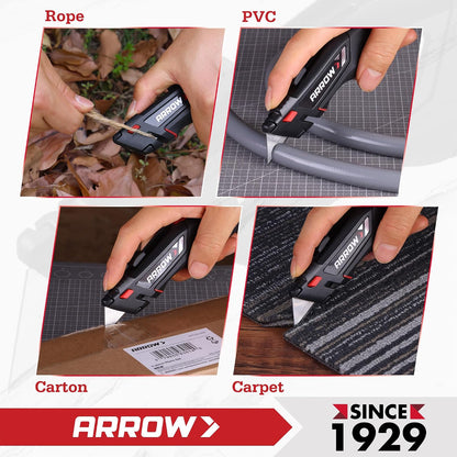 ARROW Retractable Utility Knife, Quick Change Box Cutter with 15 SK2 Blades