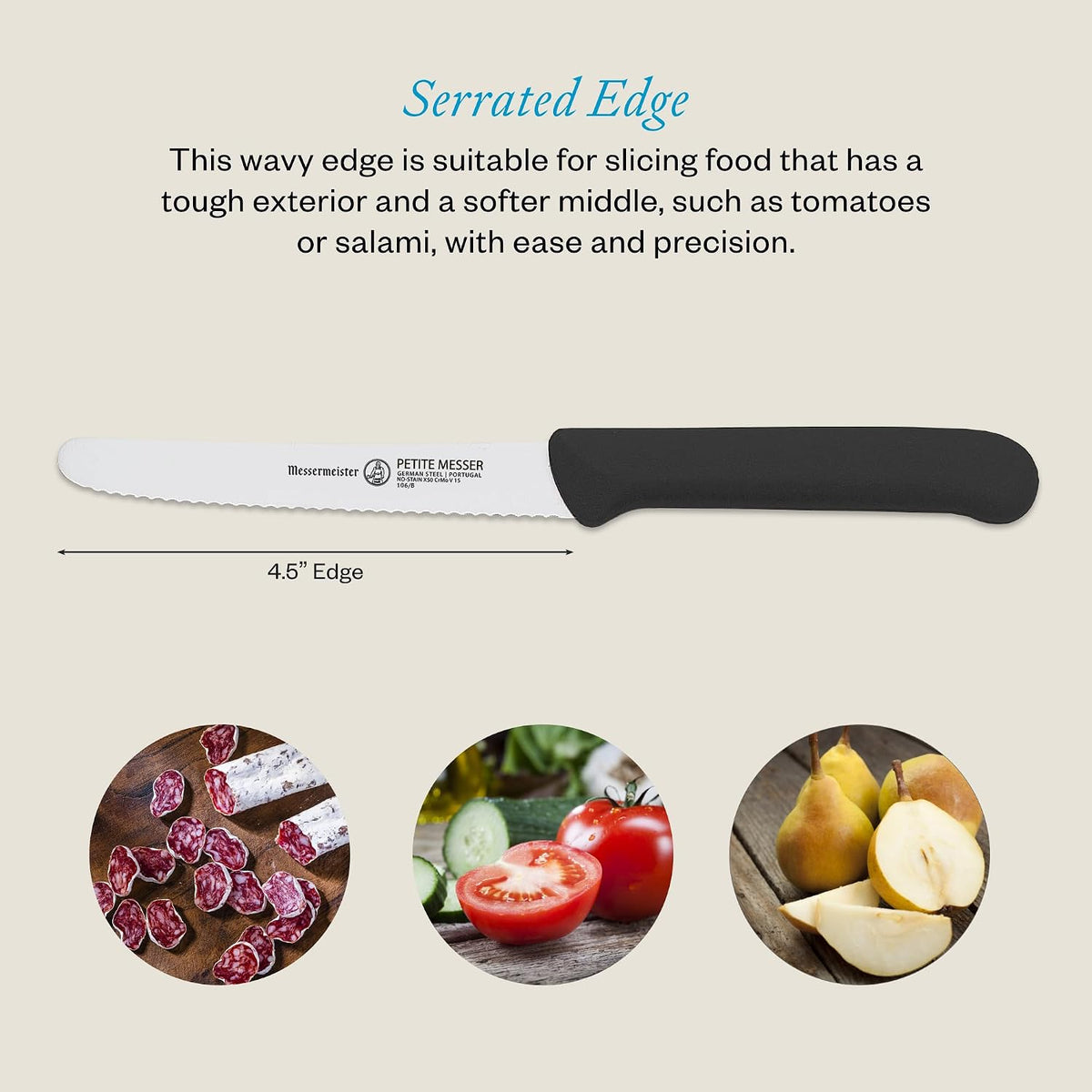 4.5” Serrated Tomato Knife with Matching Sheath, Black - German 1.4116 Steel Alloy - Rust Resistant & Easy to Maintain - Handcrafted in Santa Catarina, Portugal