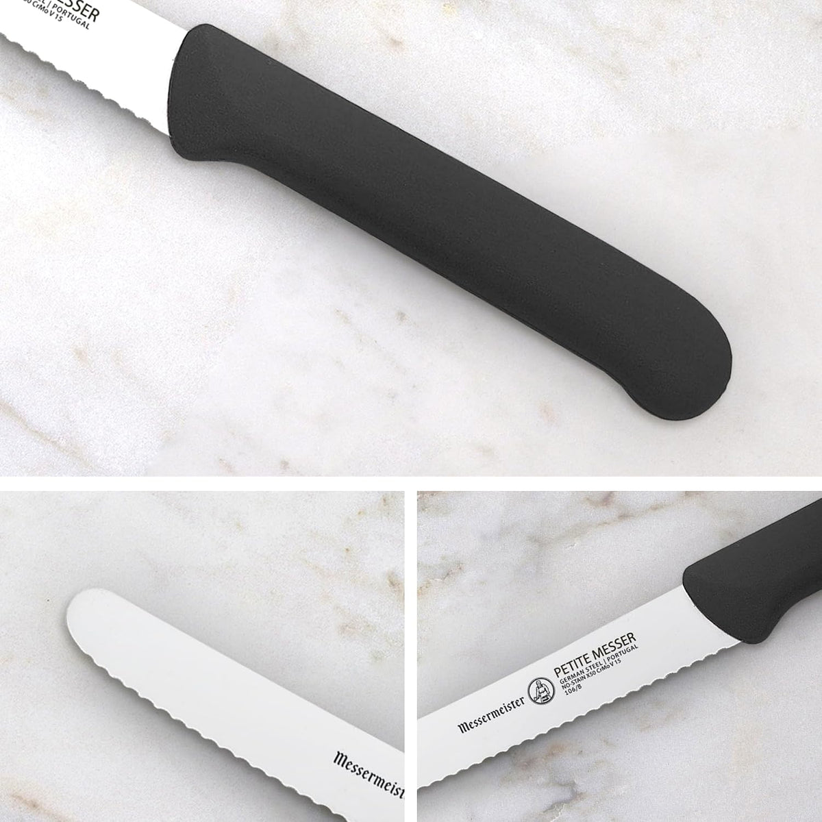 4.5” Serrated Tomato Knife with Matching Sheath, Black - German 1.4116 Steel Alloy - Rust Resistant & Easy to Maintain - Handcrafted in Santa Catarina, Portugal