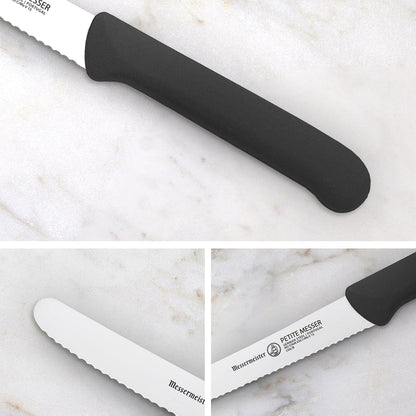 4.5” Serrated Tomato Knife with Matching Sheath, Black - German 1.4116 Steel Alloy - Rust Resistant & Easy to Maintain - Handcrafted in Santa Catarina, Portugal