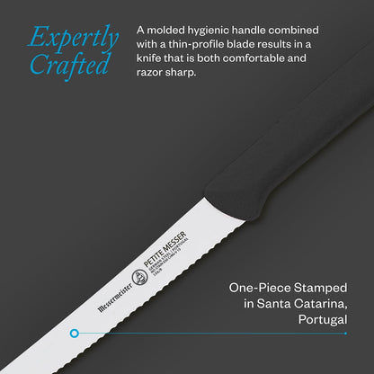 4.5” Serrated Tomato Knife with Matching Sheath, Black - German 1.4116 Steel Alloy - Rust Resistant & Easy to Maintain - Handcrafted in Santa Catarina, Portugal