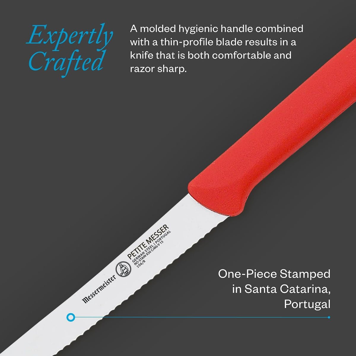 4.5” Serrated Tomato Knife with Matching Sheath, Black - German 1.4116 Steel Alloy - Rust Resistant & Easy to Maintain - Handcrafted in Santa Catarina, Portugal