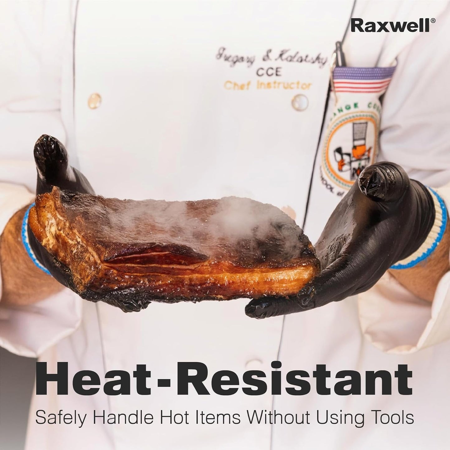 BBQ Gloves - Dual-Layer Heat Defense & Heat Gloves for Cooking - Non-Slip Nitrile Handling for Grilling Accessories - Ambidextrous Oven Mitts with Fingers - Large, Black, 6 Cotton Liners