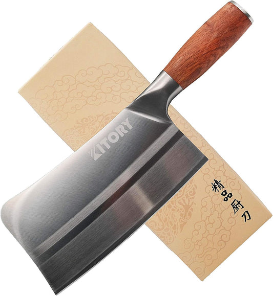 Chinese Chef Knife 7 Inch, Ultra Sharp German Steel Cleaver Knife with Ergonomic Pearwood Handle, Heavy Duty Bone Chopping Knife for Meat, Vegetables & Daily Kitchen Use