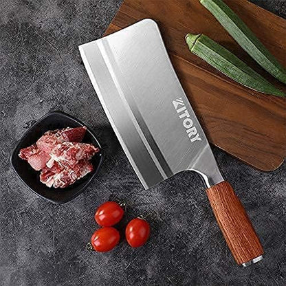 Chinese Chef Knife 7 Inch, Ultra Sharp German Steel Cleaver Knife with Ergonomic Pearwood Handle, Heavy Duty Bone Chopping Knife for Meat, Vegetables & Daily Kitchen Use