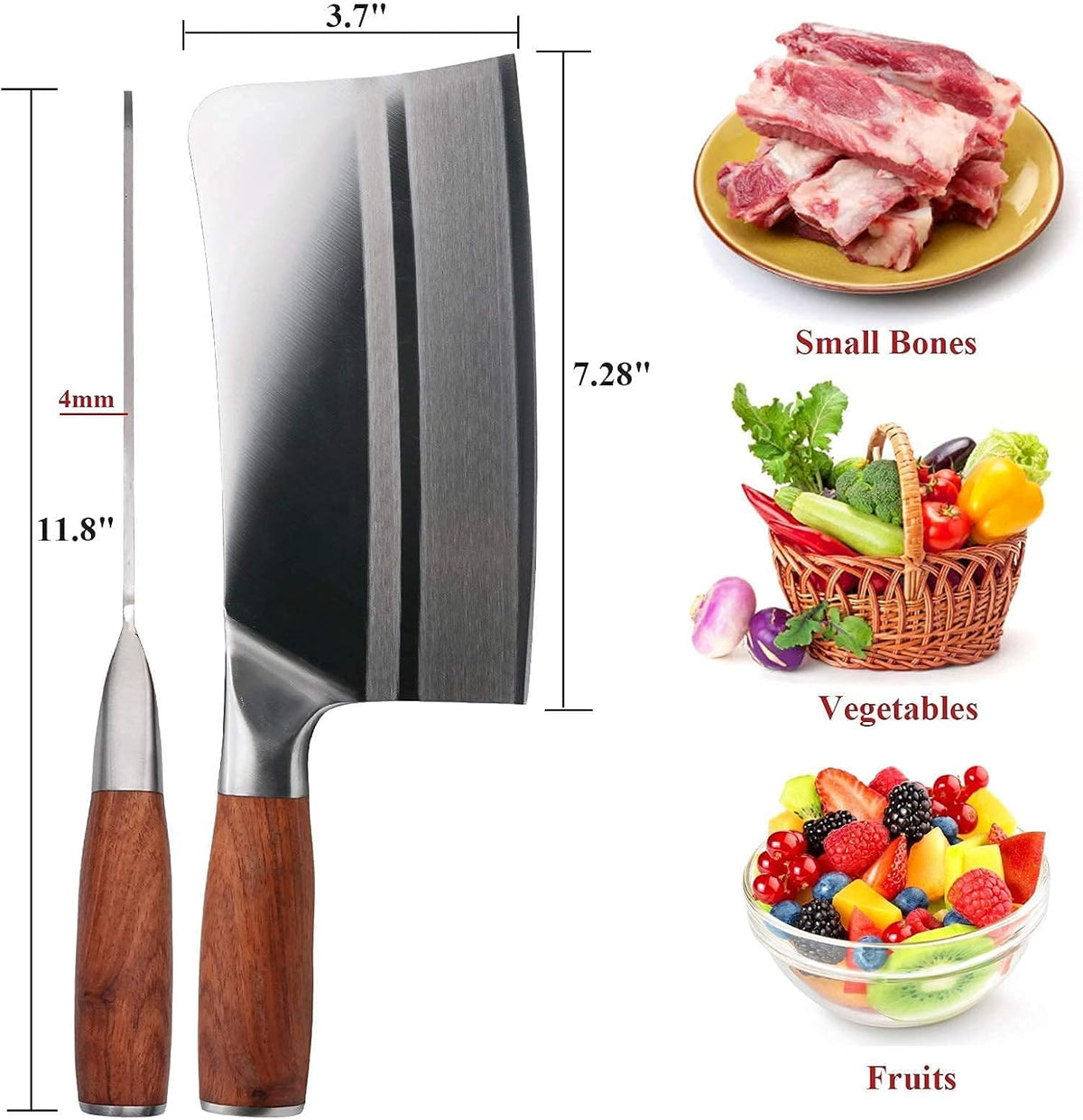 Chinese Chef Knife 7 Inch, Ultra Sharp German Steel Cleaver Knife with Ergonomic Pearwood Handle, Heavy Duty Bone Chopping Knife for Meat, Vegetables & Daily Kitchen Use
