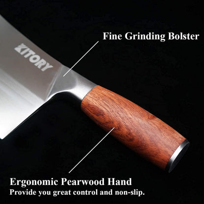 Chinese Chef Knife 7 Inch, Ultra Sharp German Steel Cleaver Knife with Ergonomic Pearwood Handle, Heavy Duty Bone Chopping Knife for Meat, Vegetables & Daily Kitchen Use