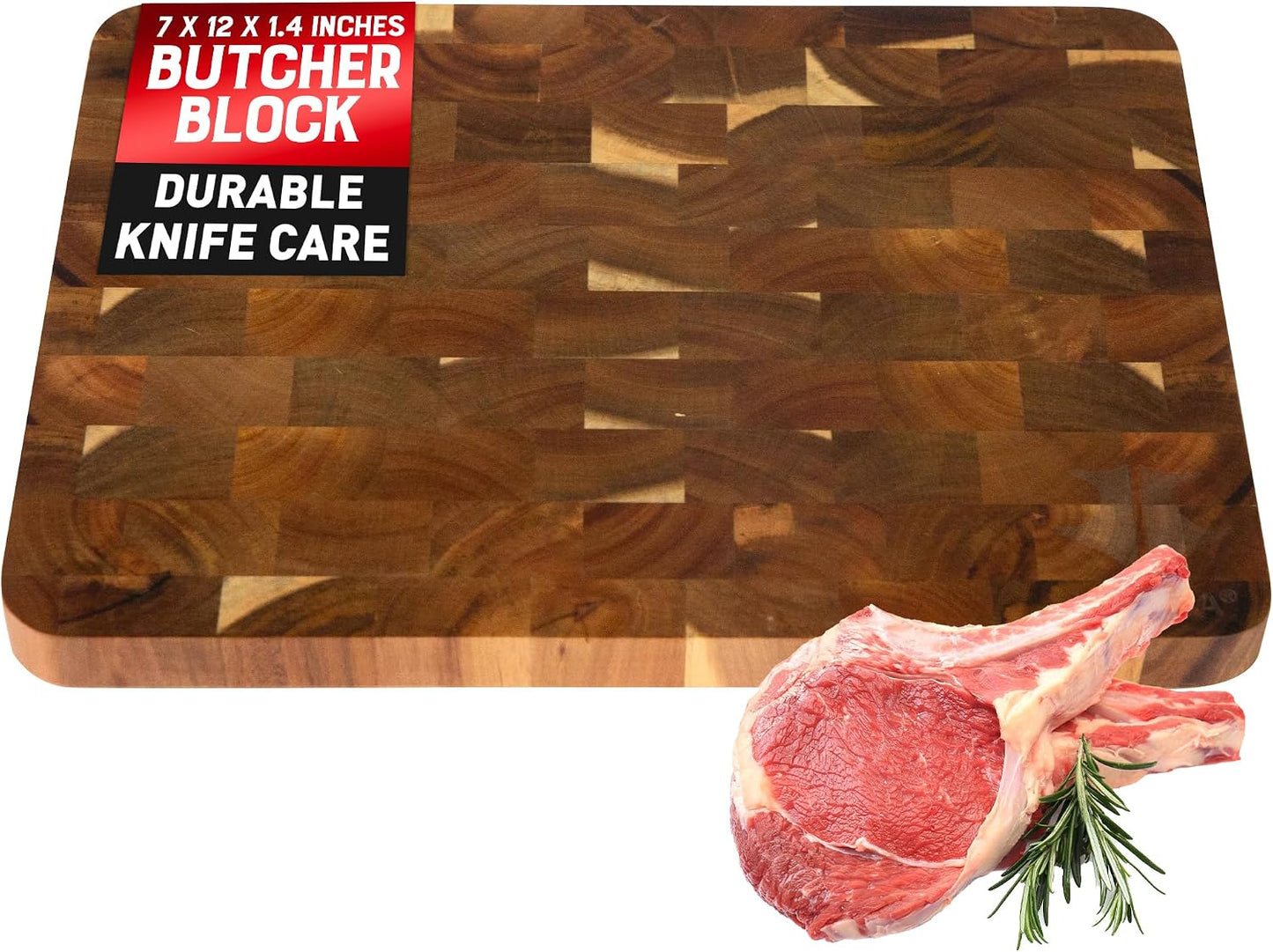 Grain Cutting Board Grill End Butcher Block – 100% Natural Acacia Wood, Non-Slip, Knife-Friendly Thick Checkered Chopping Board for Kitchen, Meat & Chef Prep – 17 x 12 x 1.4 In (Large)