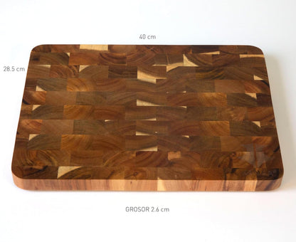 Grain Cutting Board Grill End Butcher Block – 100% Natural Acacia Wood, Non-Slip, Knife-Friendly Thick Checkered Chopping Board for Kitchen, Meat & Chef Prep – 17 x 12 x 1.4 In (Large)
