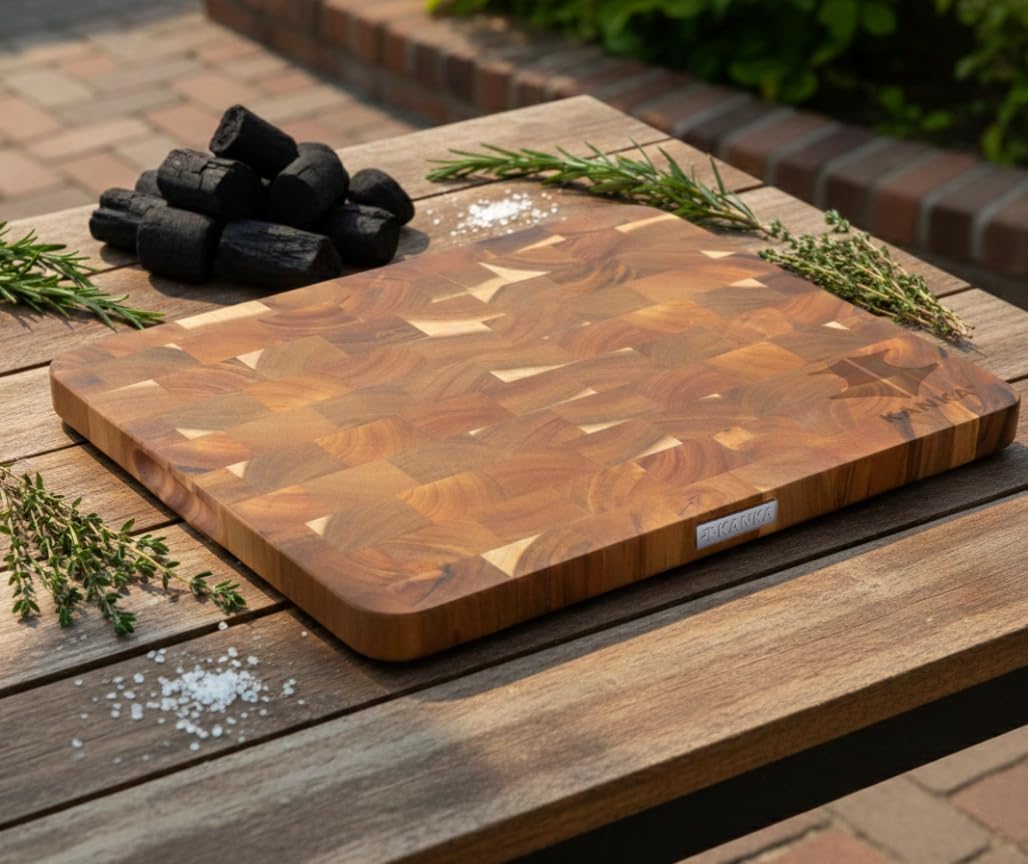 Grain Cutting Board Grill End Butcher Block – 100% Natural Acacia Wood, Non-Slip, Knife-Friendly Thick Checkered Chopping Board for Kitchen, Meat & Chef Prep – 17 x 12 x 1.4 In (Large)