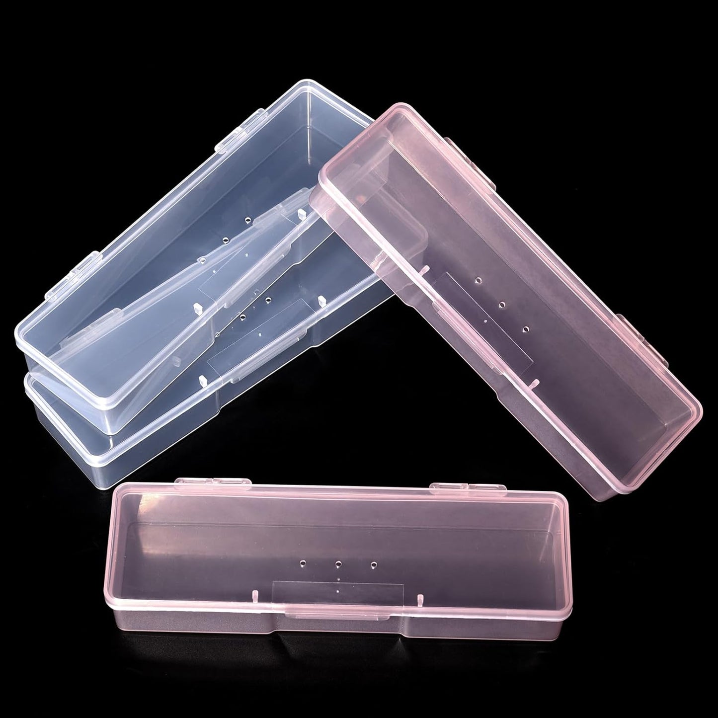 4Pcs Transparent Storage Boxes For Nail Tool Professional Pedicure Manicure Tools Set Plastic Nail Art Tool Box Storage Case Nail Supplies, Pink