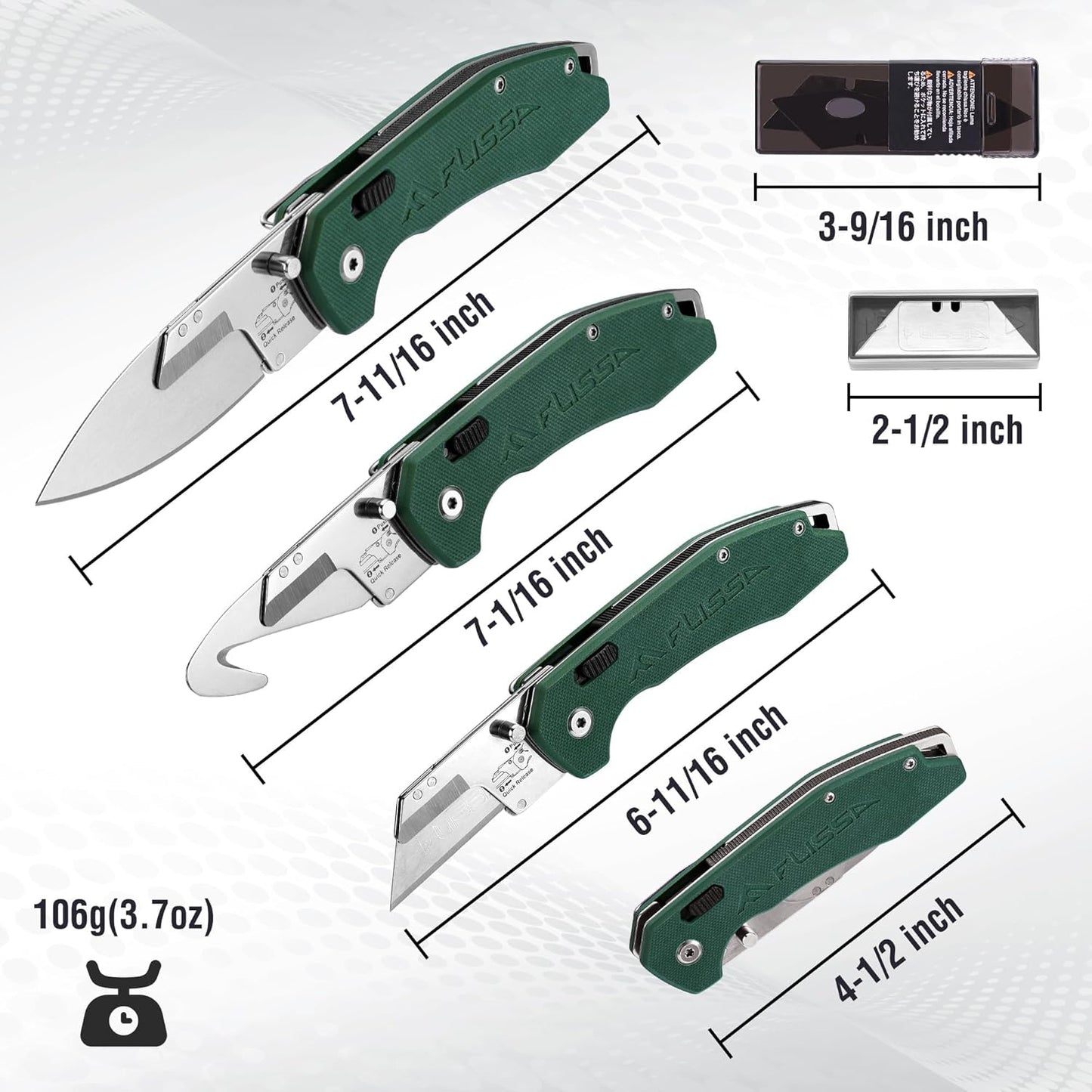 Replaceable Blade Folding Knife, 3-in-1 Pocket Hunting Knives, Liner Lock Knife for Hunting, Skinning & Field Dressing, Green G10 Handle, Includes 16 Blades