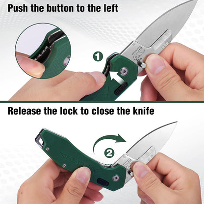 Replaceable Blade Folding Knife, 3-in-1 Pocket Hunting Knives, Liner Lock Knife for Hunting, Skinning & Field Dressing, Green G10 Handle, Includes 16 Blades