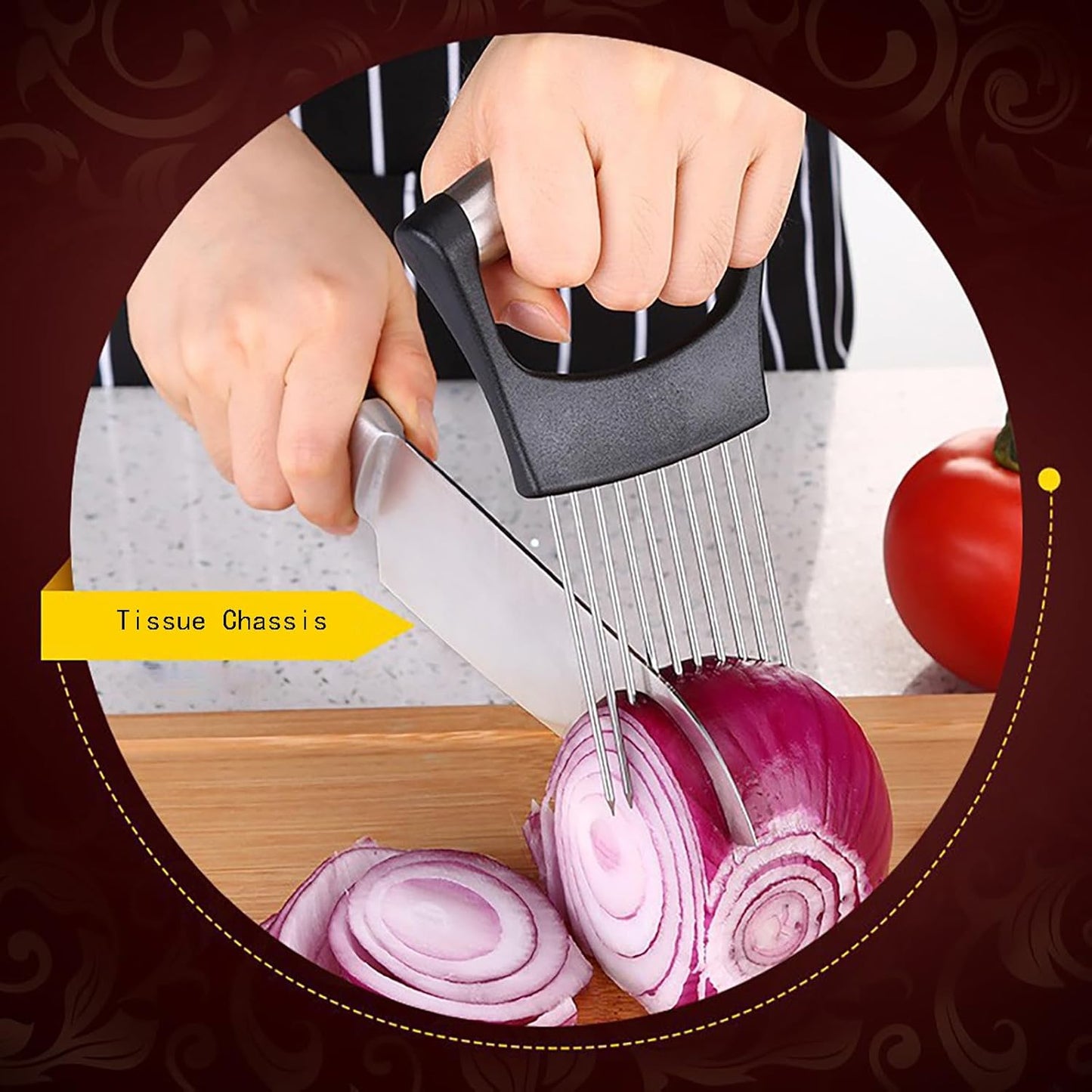 Onion Holder 2Pcs Onion Slicer, Onion Cutter with Protective Cover for Slicing of Fruits and Other Vegetables, Multi-Purpose Kitchen Accessory, Stainless Steel, with Finger Guards for Cutting Food