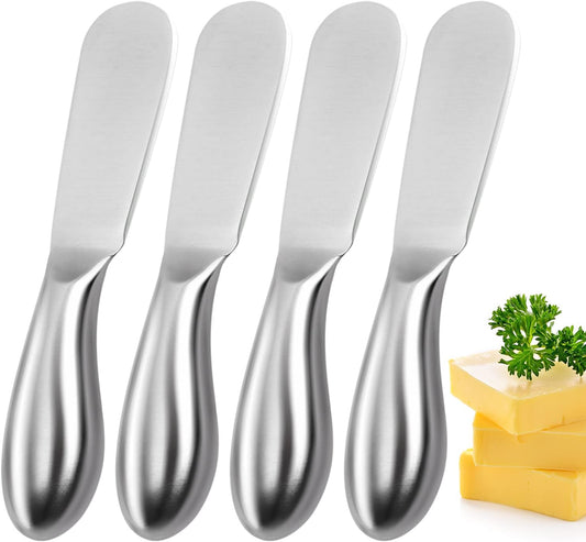 Butter Knives 4 Pieces Stainless Steel Cheese Butter Spreader Knife Set for Cold Butter, Cream Cheese, Jam, Pastry, Charcuterie, Multipurpose Kitchen Gadgets